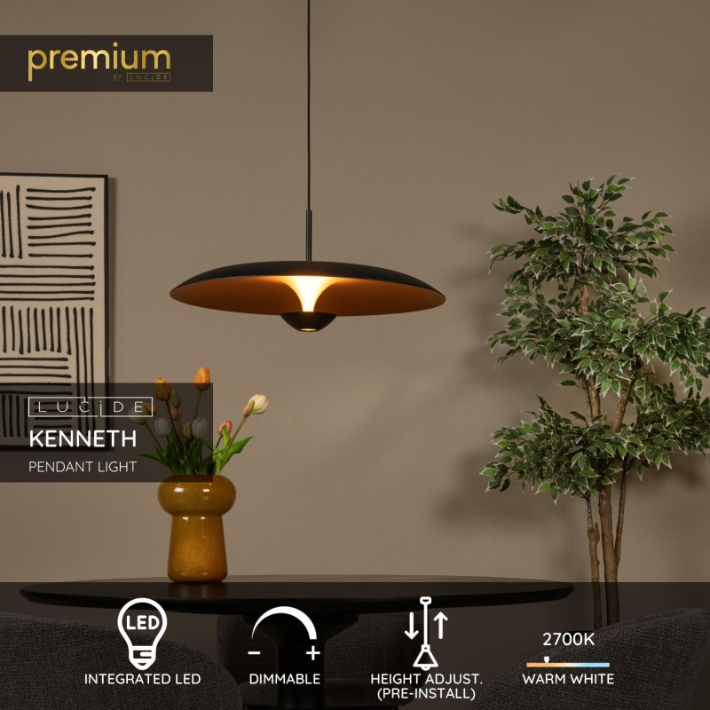 Lucide Premium KENNETH - Pendant light - Ø 60 cm - LED Dim. - 1x16W 2700K - Black